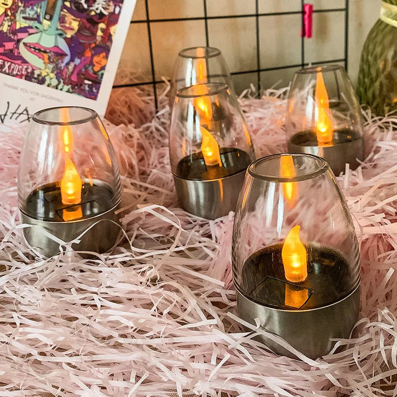 Solar lights outdoor patio LED stainless steel candle lights lawn deck decorative night lights ambient lights