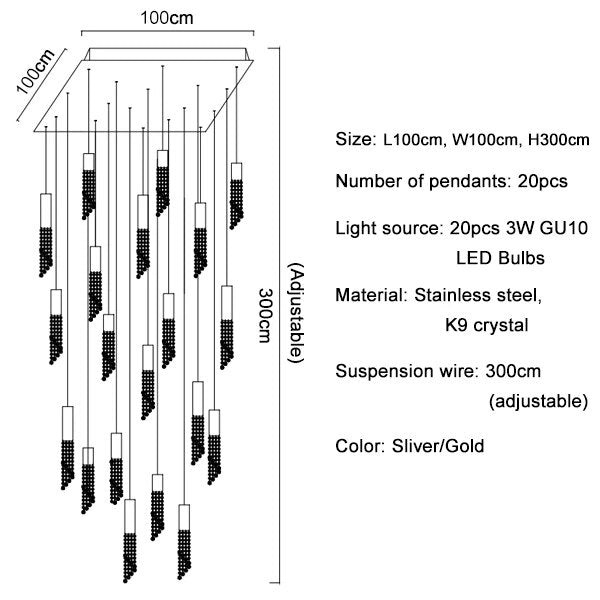 Modern Chrome Crystal LED Chandelier Luxury Large Cristal Staircase Hanging Fixture For Hallway Lobby Long Indoor Ceiling Lustre
