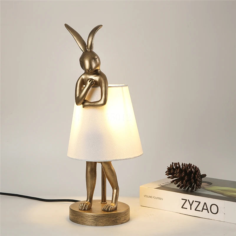 Nordic LED rabbit table lamp Designer resin rabbit desk lamp for study bedroom children&#39;s room reading led light bedside lamp
