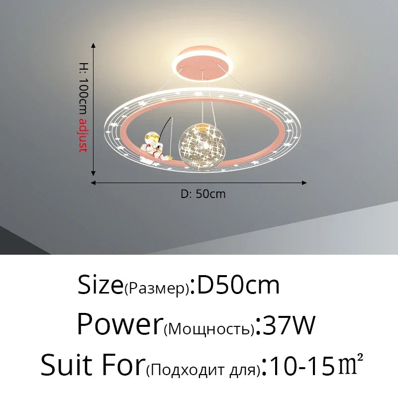 Children's Room Light Creative Space Astronaut Room Pendant Light Cartoon Starry Sky Eye Protection Light Dimmable with Remote