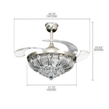 Chandelier Lamp Ceiling Fan 4-Blade Retractable With Crystal LED Light Remote Color Changeable For Living Room Bedroom