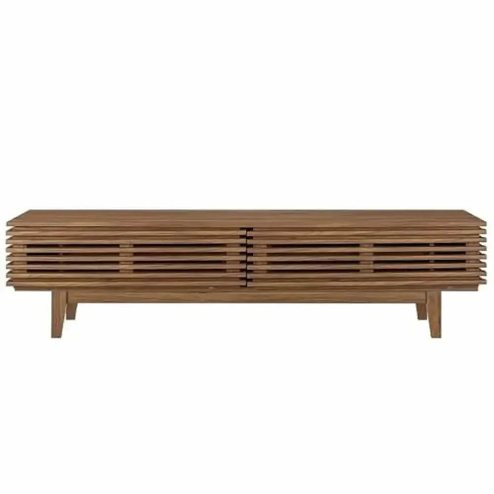 71" Mid-Century Modern TV Stand Walnut Storage Console Metal Legs Shelf