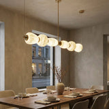 Modern Natural Alabaster Linear LED Chandelier - Brass & Marble Hanging Pendant Lamp for Dining Table, Kitchen Island & Living Room