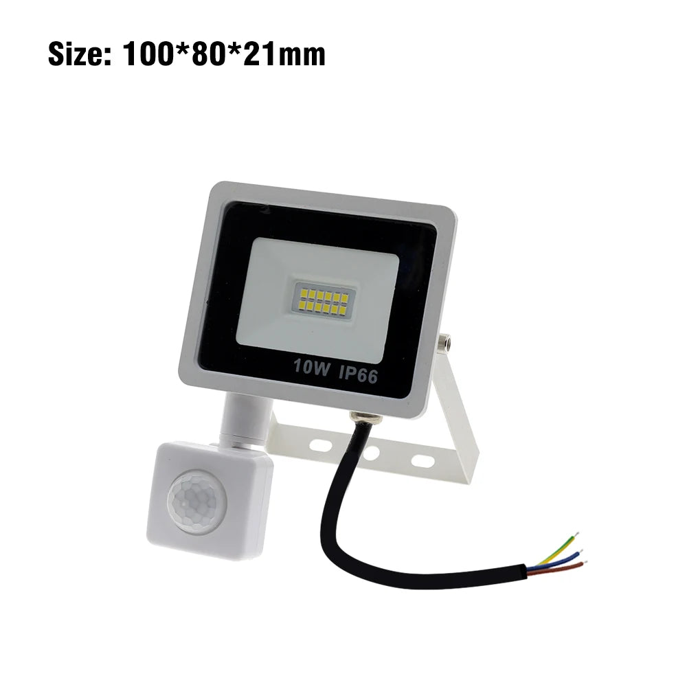 LED Floodlight PIR Motion Sensor White IP66 AC220V Exterior Projector Spotlight SMD2835 Outdoor Lighting Floor Lamp