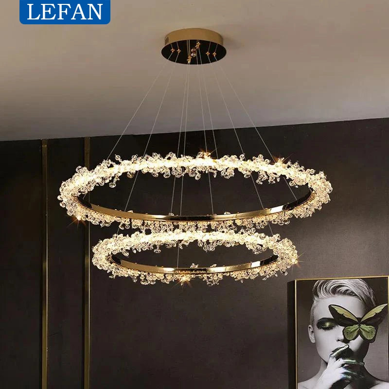 Modern Luxury Crystal LED Chandelier - Minimalist Pendant Light for Living Room