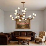 Retro Brown Antique LED Pendant - Art Branch Light with Frosted Lampshades