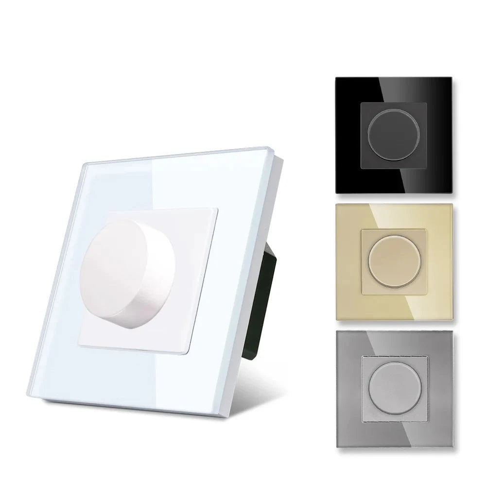 Dimmer Light Switch Rotary Knob Glass Frame Panel Mechanical LED Dimmable Switch Wall Mounted Switches EU Russia Switches