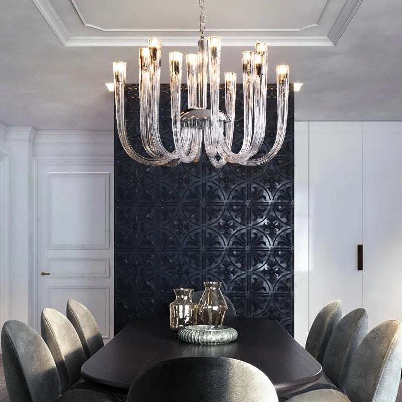 2025 New Post-Modern Simple Living Room U Shaped Glass Ceiling Chandelier Italian Designer Lustre Light Luxury Art Pendant Lamps