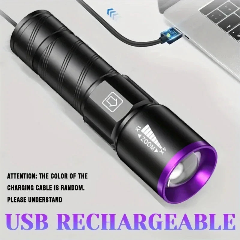 395NM UV Flashlight Rechargeable Ultraviolet Torch Pet Urine Scorpion Detector UV Lamp Anti-counterfeiting Bill Seal Detector