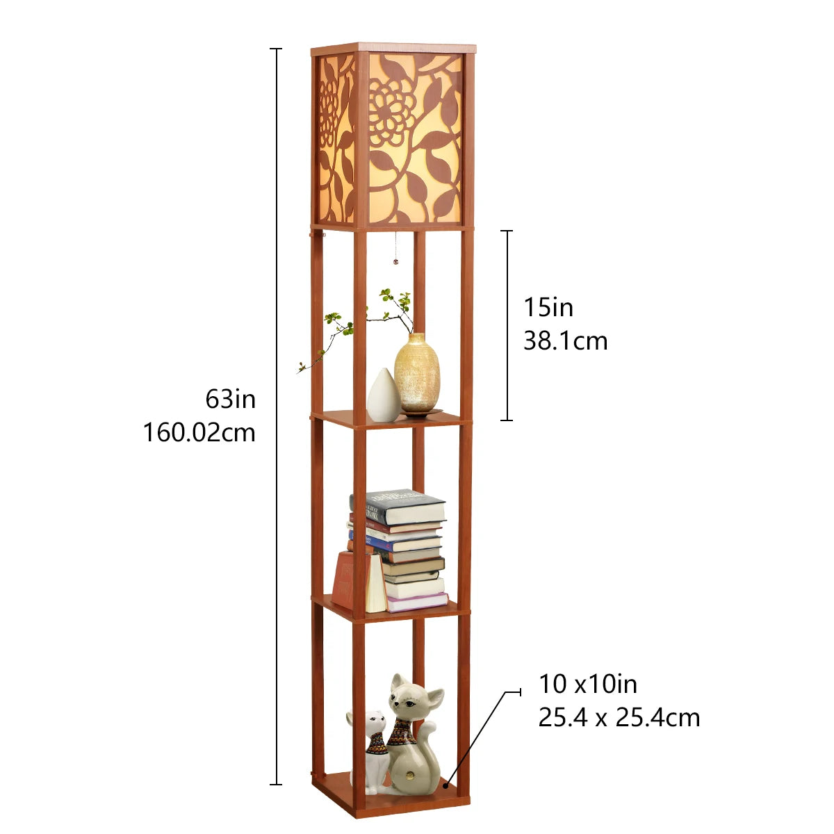 LED Shelf Floor Lamp Wooden Storage Standing Lighting Bedside Night Soft for Bedroom Living Reading Room Home-C