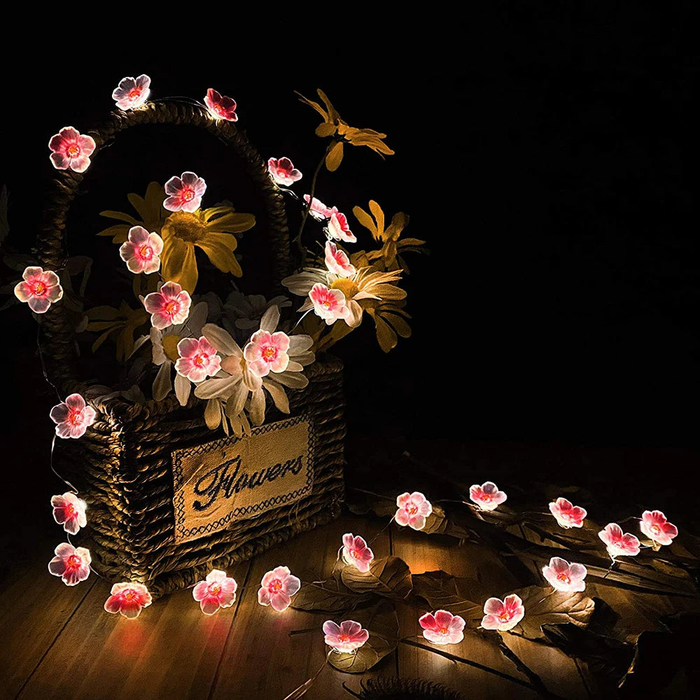 LED Light Cherry Blossom Fairy String Lights Pink Flower String Lamps Battery Powered For Outdoor Christmas Garland Decoration