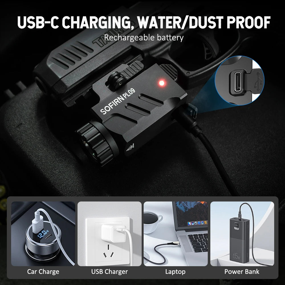 PL09 1600-Lumen Rechargeable Tactical Flashlight - Quick-Release Picatinny Rail Mount
