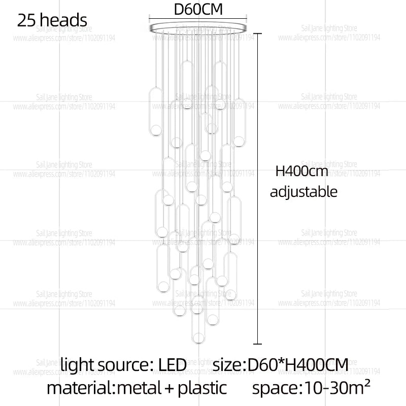 Nordic Home Decor LED Chandelier Villa Living Room Ceiling Light Suspended Staircase Pendent Lamp Dining Table Pendent Light