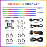 22 In1 Car Acrylic LED Ambient Lamps Universal Colorful Atmosphere Lights Auto Interior Neon Strip App Control 64 RGB  Lighting