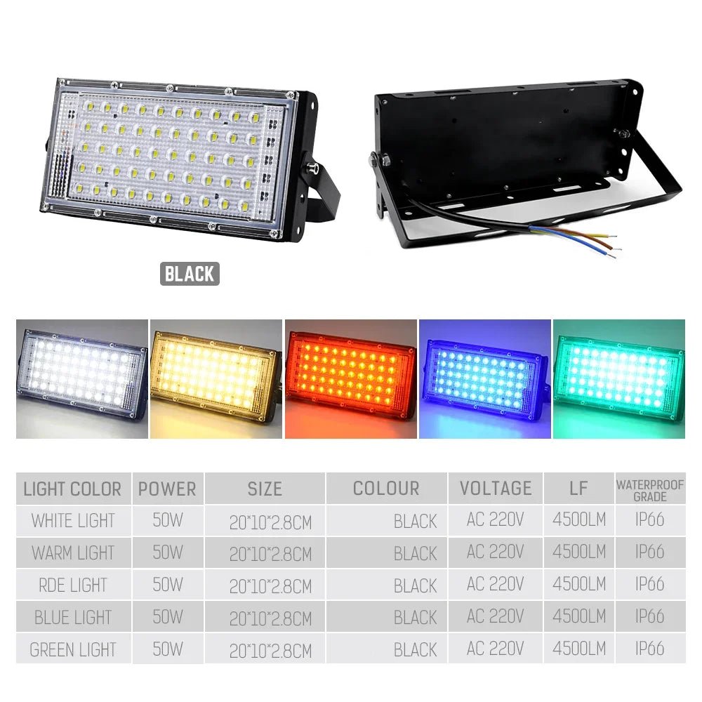 50W LED RGB Flood Light AC220V Outdoor Floodlight IP66 Waterproof Reflector Spotlight Red Green Blue 3 Color For Garden Lighting