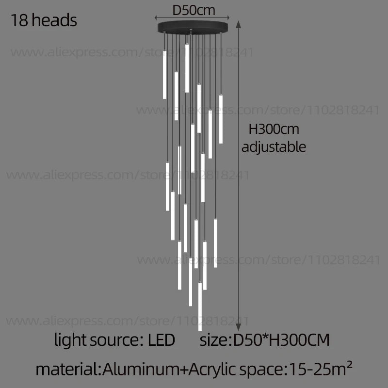 Minimalist Chandelier LED Stair Strip Lamp Duplex Building Interior Lighting Lamps Modern Dining Table Living Room Pendant Light