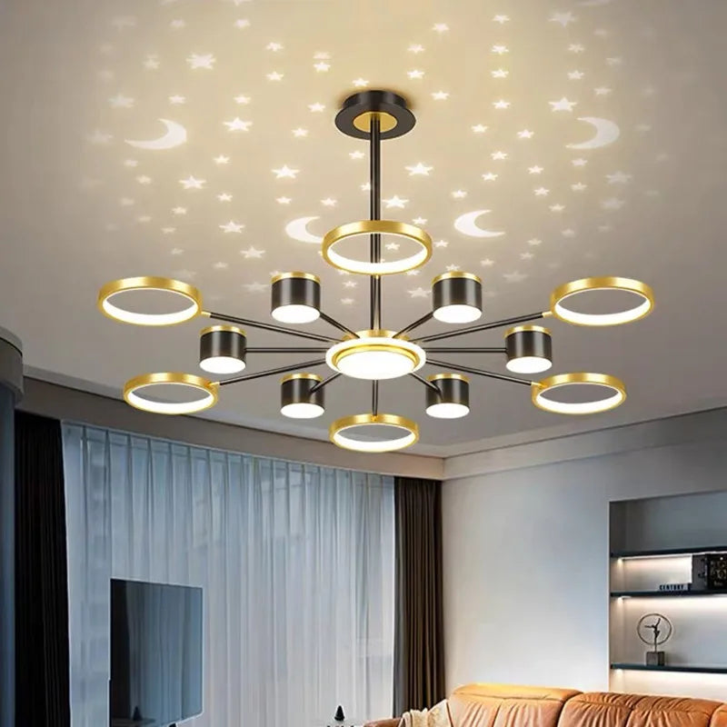2025 New Chandeliers Romantic Starry Modern Ceiling Light Fixture 6 Lights White Creative Home Stepless Dimmable  Ceiling Lamp
