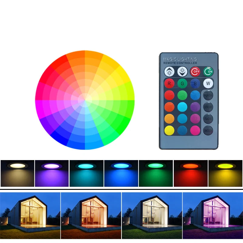 RGB LED Recessed Ceiling Downlight (10W 15W, AC 85-265V) - Dimmable Color-Changing Spotlight Panel Lamp with Remote Control
