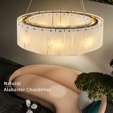 Modern Natural Marble Dimmable Pendant Light - Round Alabaster Ceiling Chandelier Fixture for Living Room & Dining Room