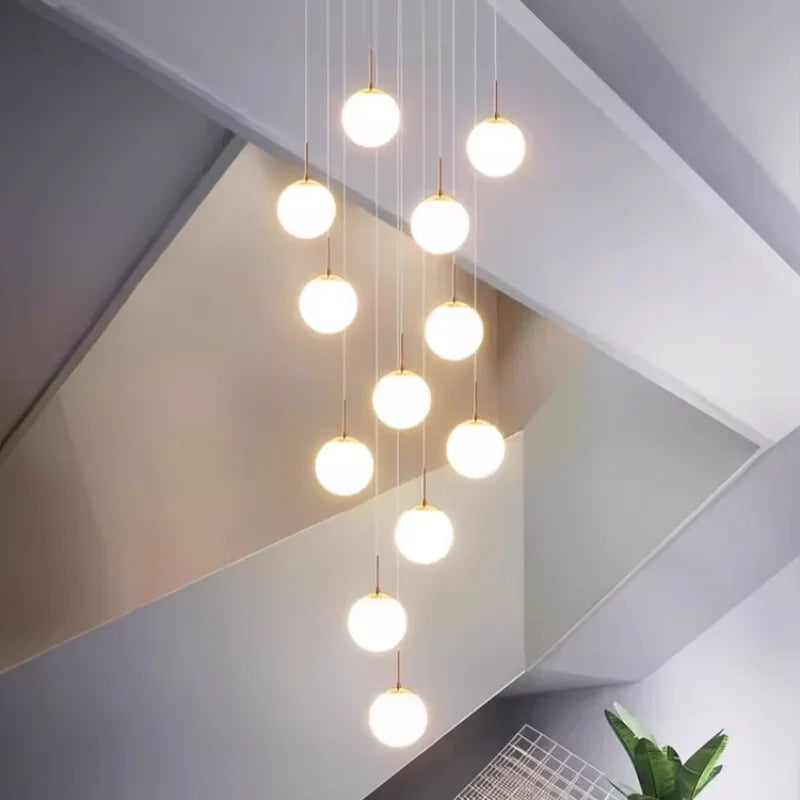 2026 Nordic White Ball Chandelier Lights Modern Led Long-Line Minimalist Lamp Living Room Villa Hotel Spiral Staircase Decor Lam