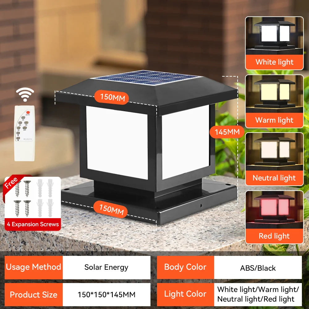 Outdoor LED Solar Column Light - Waterproof Dimmable Garden Pillar Lamp