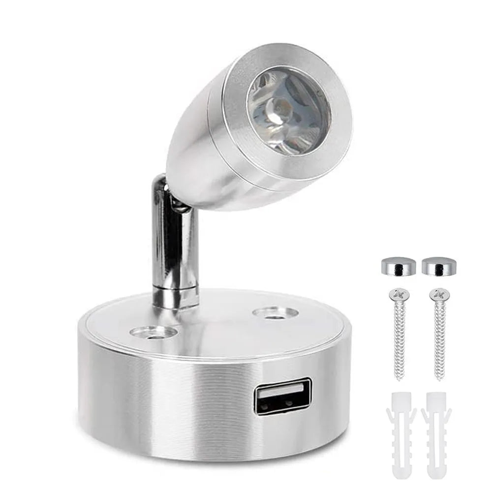 USB RV Lights Interior Reading Lamp LED Bedside Lamp 3W RV Wall Sconce Light Fixtures Rotatable Spot Lights Boat Camper Van Lamp