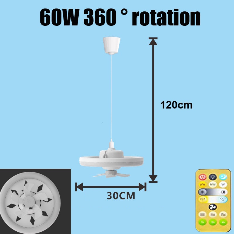 60W Ceiling Fan E27 With Led Light And Remote Control 360 ° Rotation Cooling Electric fan Lamp Chandelier For Room Home Decor