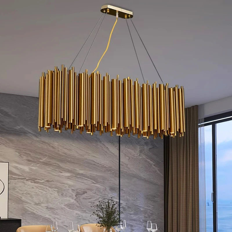 Living room chandelier Villa duplex modern simple stainless steel creative chandelier interior lighting LED lights gold