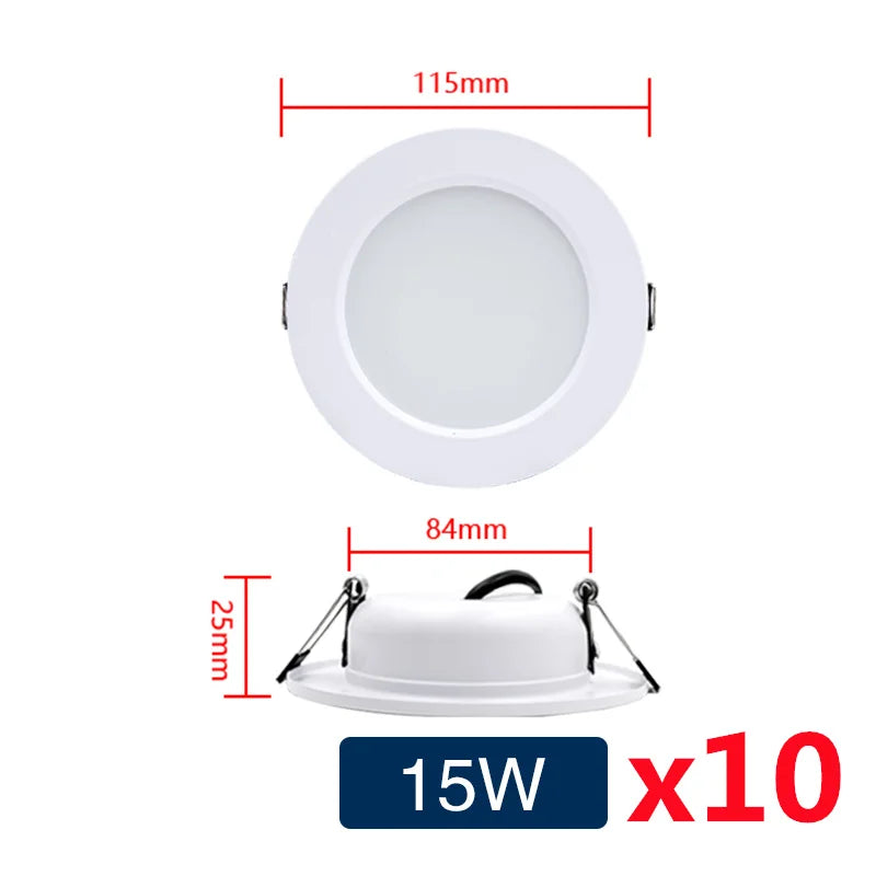 10Pcs/Lot Led Downlight 110V 220V Ceiling Light 5W 9W 12W 15W 18W Recessed Round Panel Light DC12V 24V Spotlight Indoor Lighting