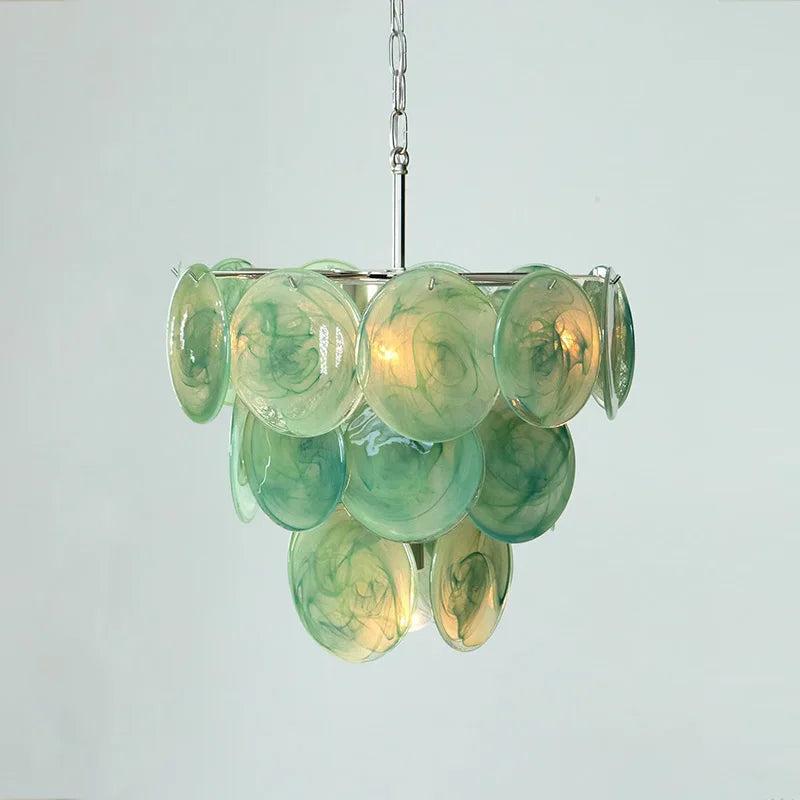 Modern Murano Glass Disc Chandelier Metal Gold Silver Dimmable Ceilings Lustre for Restaurant Hotel Bedroom