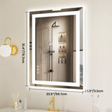 36"x 24"LED Bathroom Vanity Mirror for Wall Memory Function Tempered Glass with Front Light and Backlit For Living Room