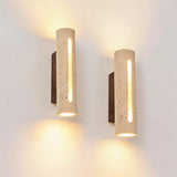 Yellow Cave Stone & Wood LED Wall Sconce Lamp - Wabi-Sabi Natural Travertine Stone Wall Light for Living Room, Bedroom Bedside & Corridor Decor
