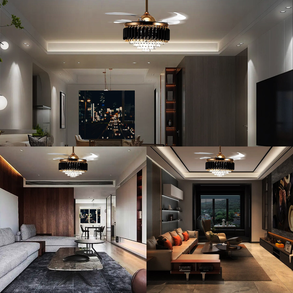 LED Crystal Light With Fan 72W Modern Chandelier Invisible Blades Fan Remote Control For Living Room Bedroom