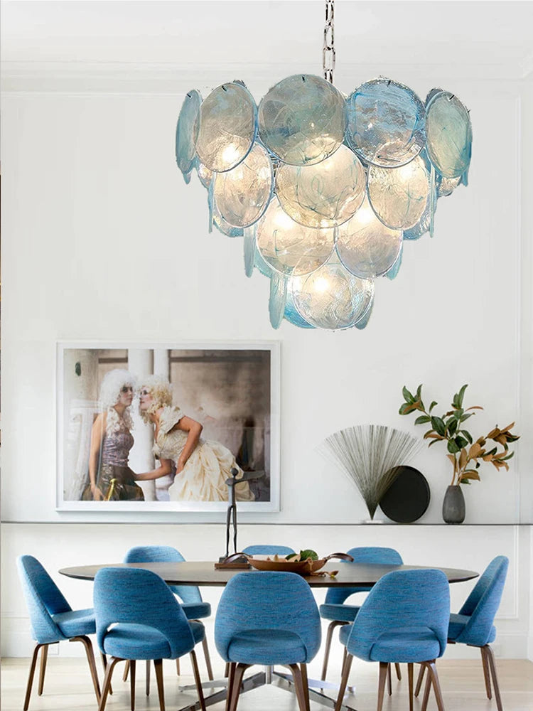 Blue Circle Glass Chandeliers Vintage Art American Classic Living Room Design Idea Home Deco Restaurant Hanging Lamps Lustre