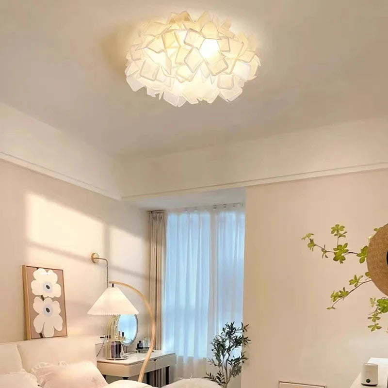 Romantic White Flower LED Ceiling Lamp Bedroom Restaurant Parlor Lighting Remote Control Dimmable Home Decors PVC Dropshipping
