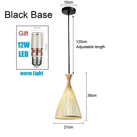 Handmade Vintage Pendant Lamp Bamboo Restaurant Café Chandeliers Wood Base E27 Bulb Lighting Hotel Bedroom Interior Classical