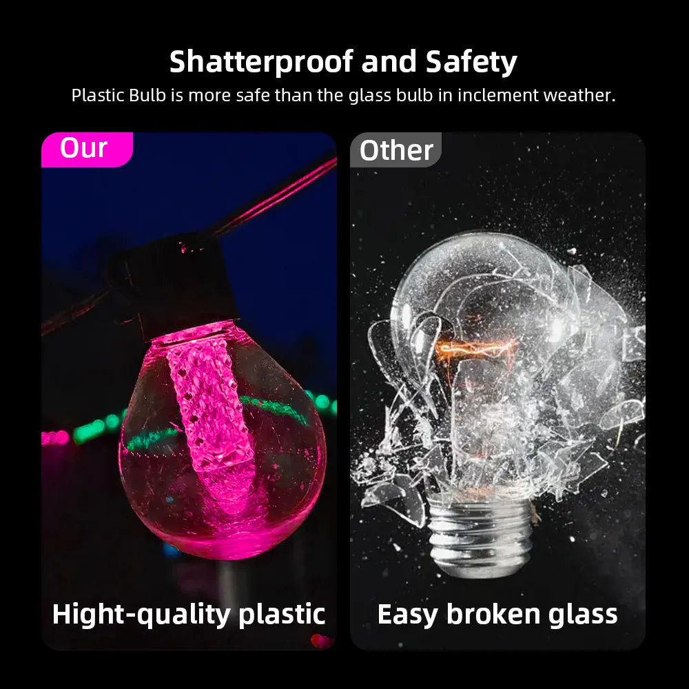 50Ft RGBW Smart String Lights with Rope Fairy APP Remote Control Dimmable G40 Patio Lights Outdoor Christmas Tree Garden Decors