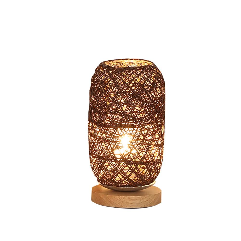 Led Night Light Wooden Rattan Twine Table Lamps Dimmable Light Desk Lights Home Art For Power Bank Bedroom Bedside Decoration