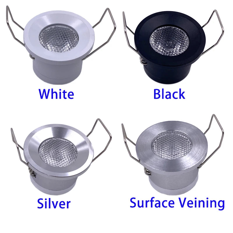 Mini 12V 1W Embedded LED Downlight Ceiling Spotlight - Small Built-in Recessed Cabinet & Bathroom Light (Silver, White, Black Shell)