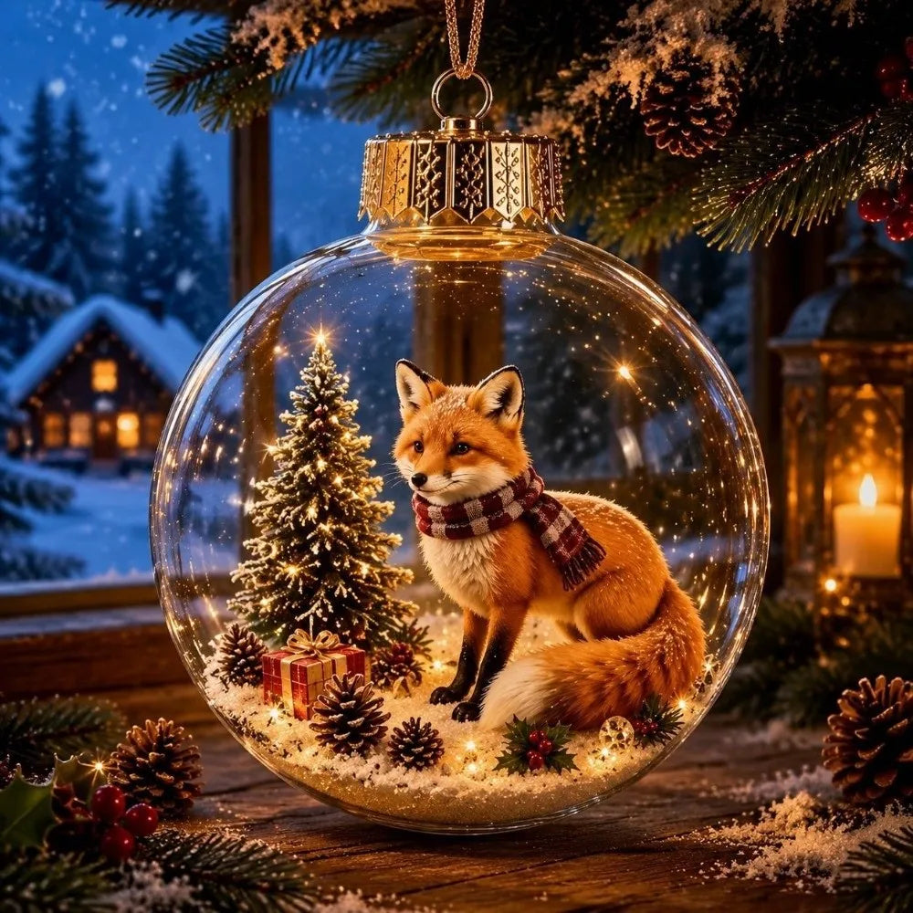 Light-Up Christmas Crystal Ball Spherical Clear Animal Snow Globe Ornament Animal Figure Hanging Holiday Decoration