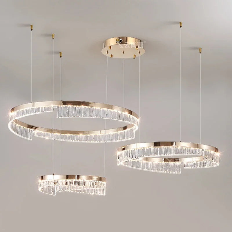 Modern Luxury Style Led Chandelier For Living Room Bedroom Dining Room Pale Gold Luster Lamp Round Ring Design Pendant