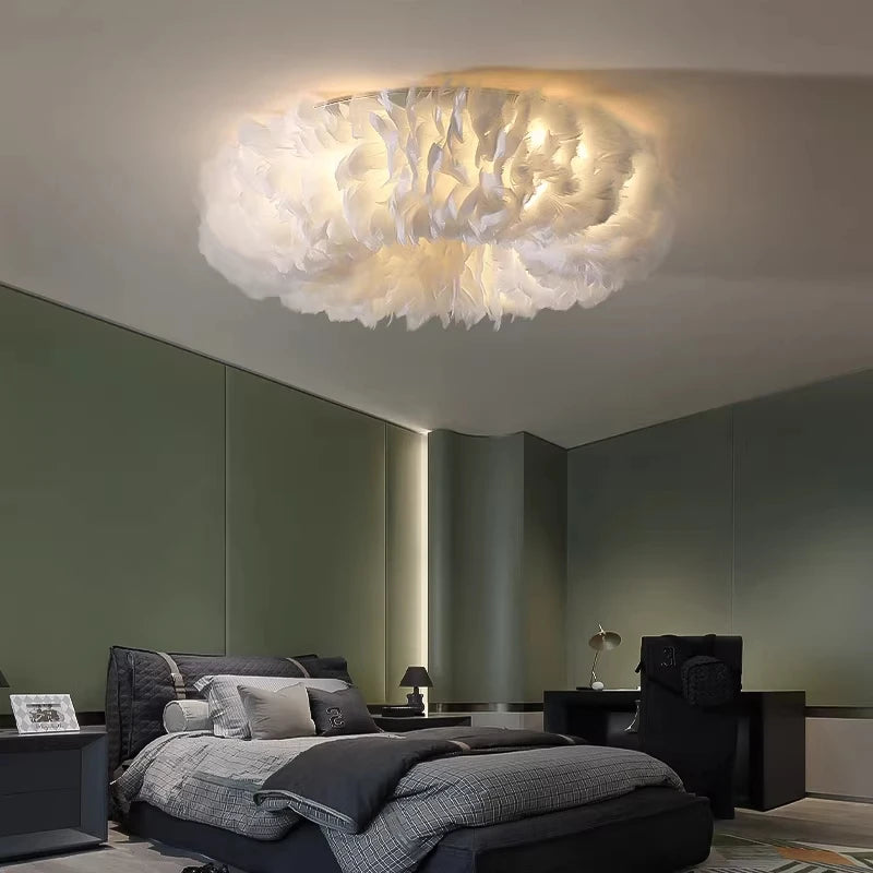 Modern Feather Led Ceiling Lamps Nordic Romantic Warm Bedroom Ceiling Lights Home Lighting Living Room Decor Lamp Luster Fixture