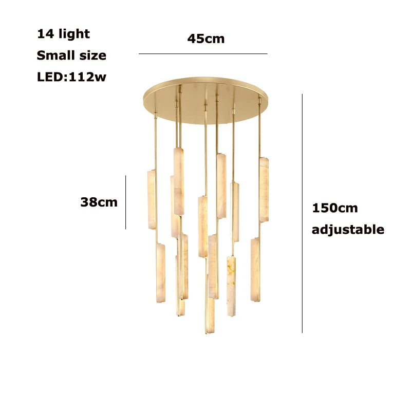 Luxury Spanish Marble Chandelier Brass Hanging Light 3 Color Dimmable Pendant Lamp for Villa Living Room Dining Area Hotel Lobby