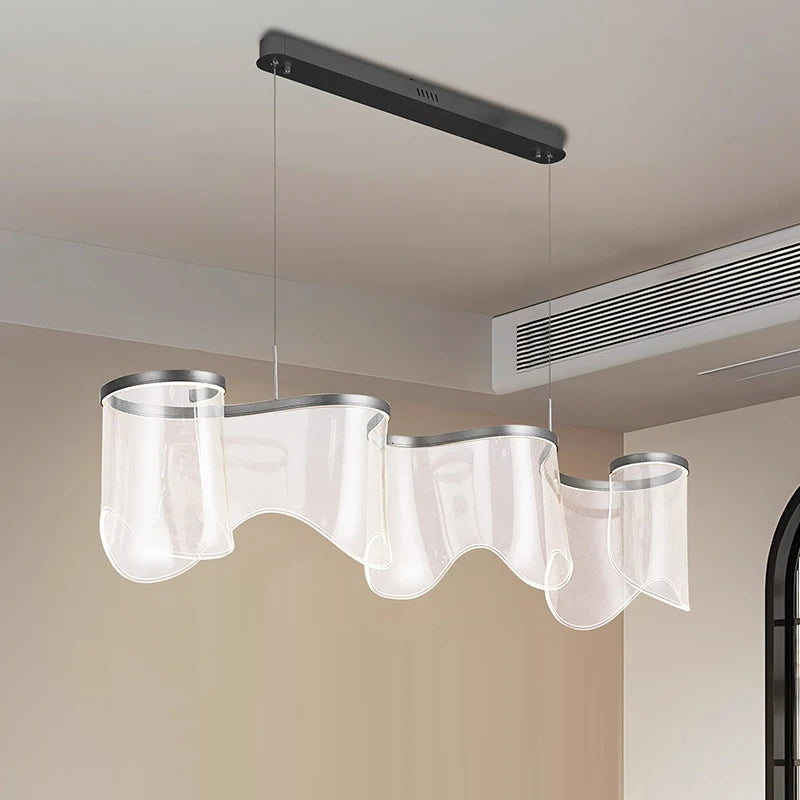 Modern Acrylic Hanging Chandelier Light Fixture Wave Shaped Pendant Lamp for Dining Room Home Decor