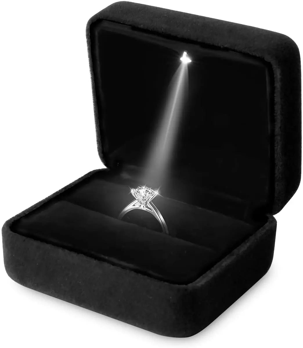 Luxury Velvet LED Light Ring Box - Luminous Jewelry Organizer for Proposal & Wedding