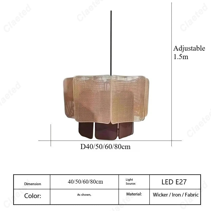 Wabi-sabi Style Rattan Pendent Lamp Vintage Zen Lighting Fixture for Dining Room Parlor Bedroom Guesthouse Bar Counter Luminaire