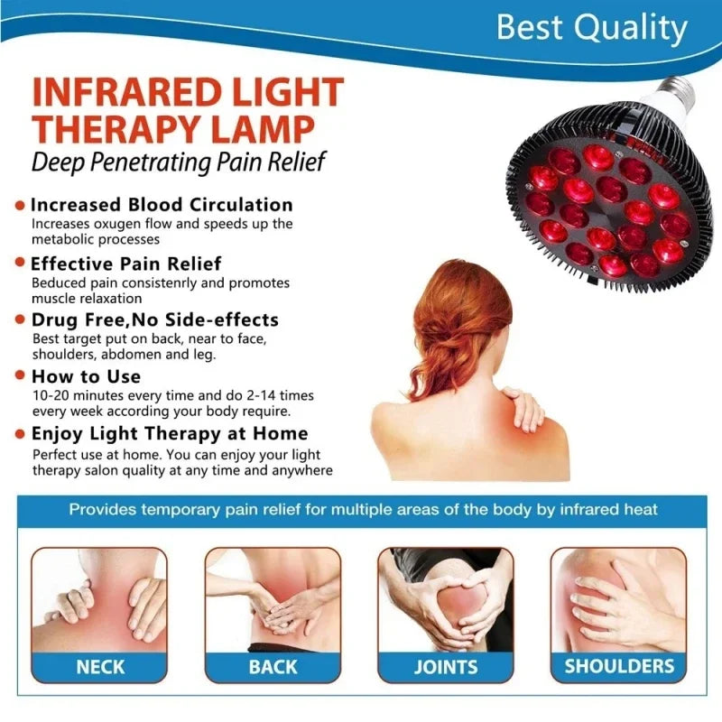 18pcs Red Lights Lamp Therapy Holder 360° Adjustable Clamp 660&850nm Infrared Combo Bulb for Relief and Recovery Skin Care Pain