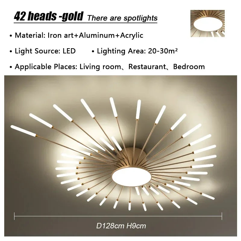 Modern Firework Led Chandeliers Lighting Lamp Home Decor Living Room Ceiling Lights Luminaria Bedroom Black Gold Spiral Lamparas