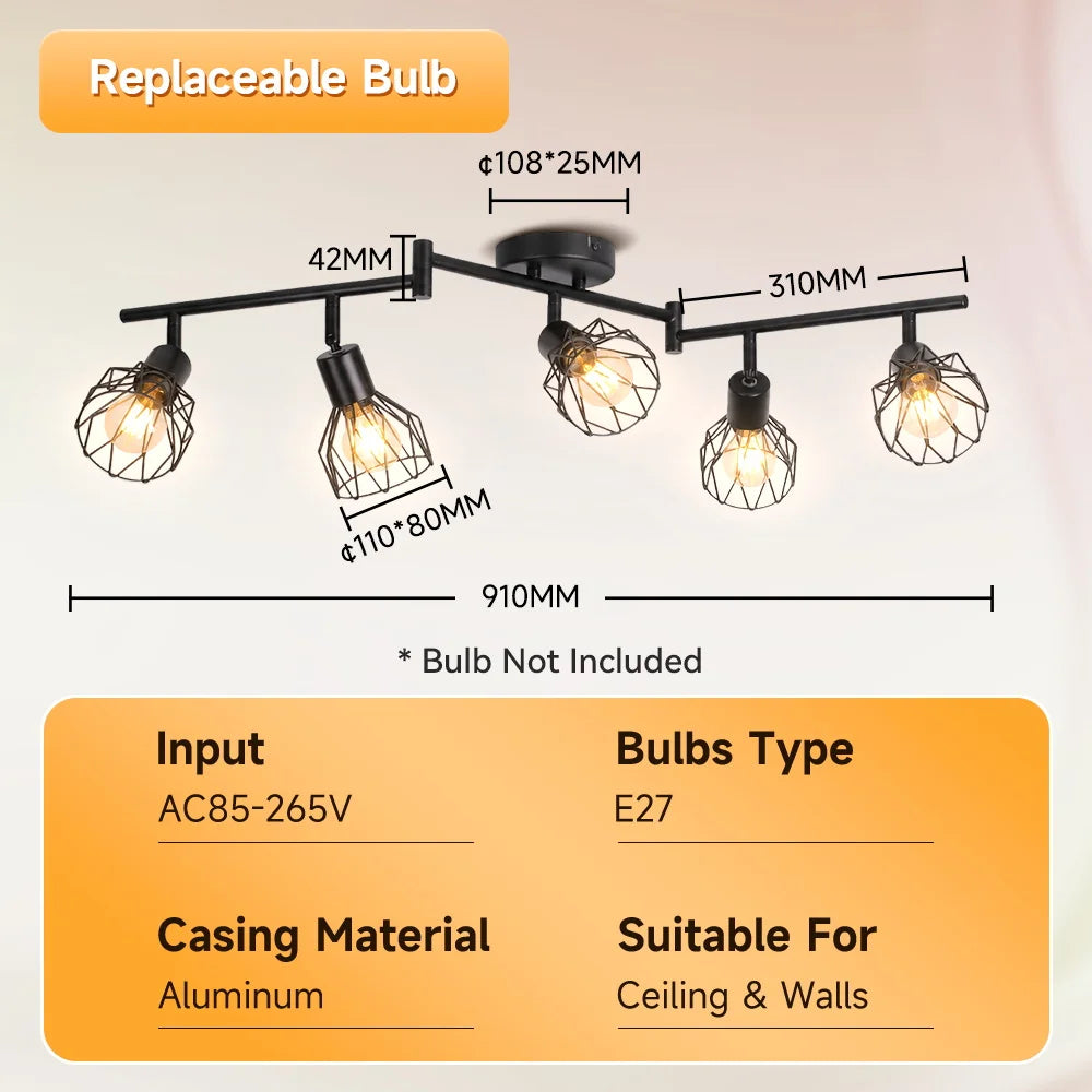Modern LED E27 Ceiling Chandelier - Adjustable Angle Pendant Light Fixture