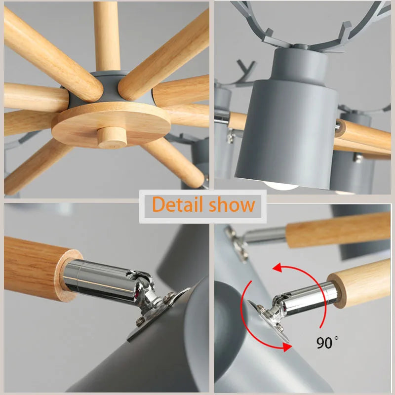 Log chandelier living room bedroom ceiling pendant light fixtures kitchen ceiling lighting deer design e27 light